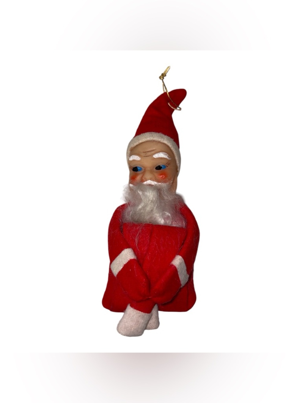 Vintage Felt Knee Hugger Santa Claus Christmas Decor Rubber Face Faux Fur Beard